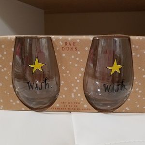 (2) Rae Dunn Wish Stemless Wine Glasses